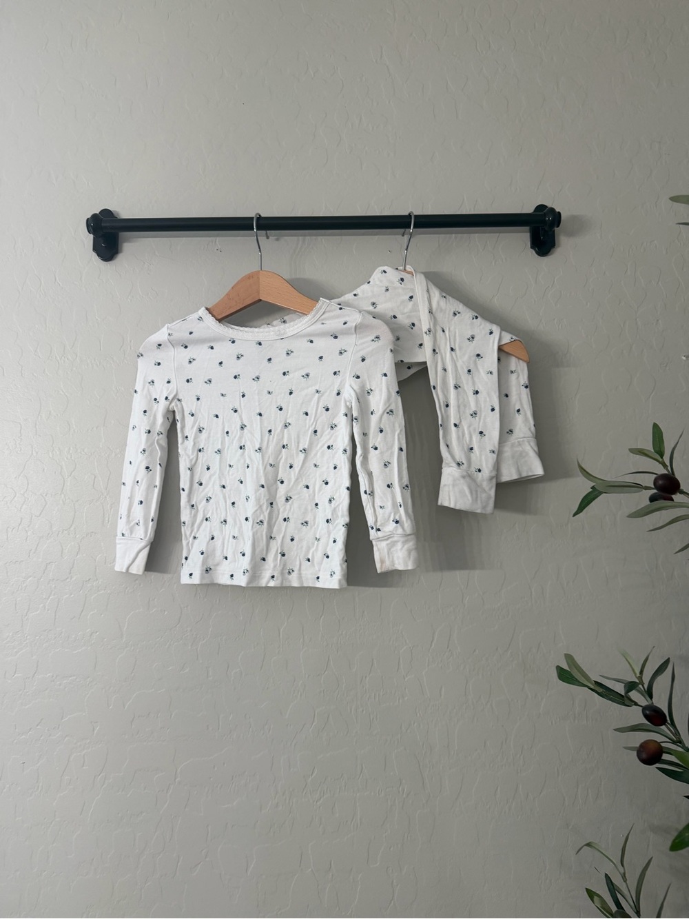 White Floral Print Bamboo Toddler Pajamas
